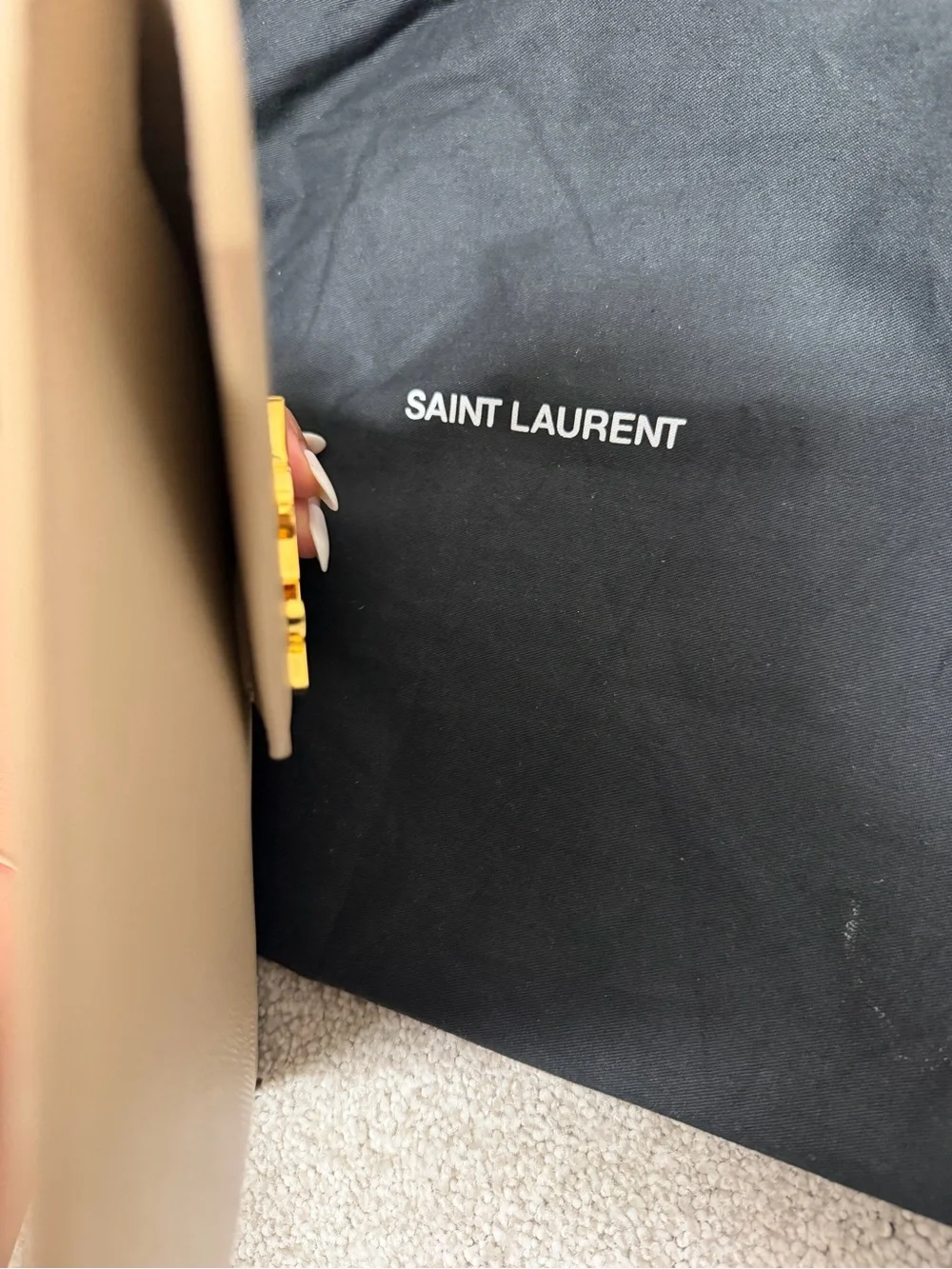 Yves Saint Laurent Beige Envelope Clutch with Gold YSL Logo